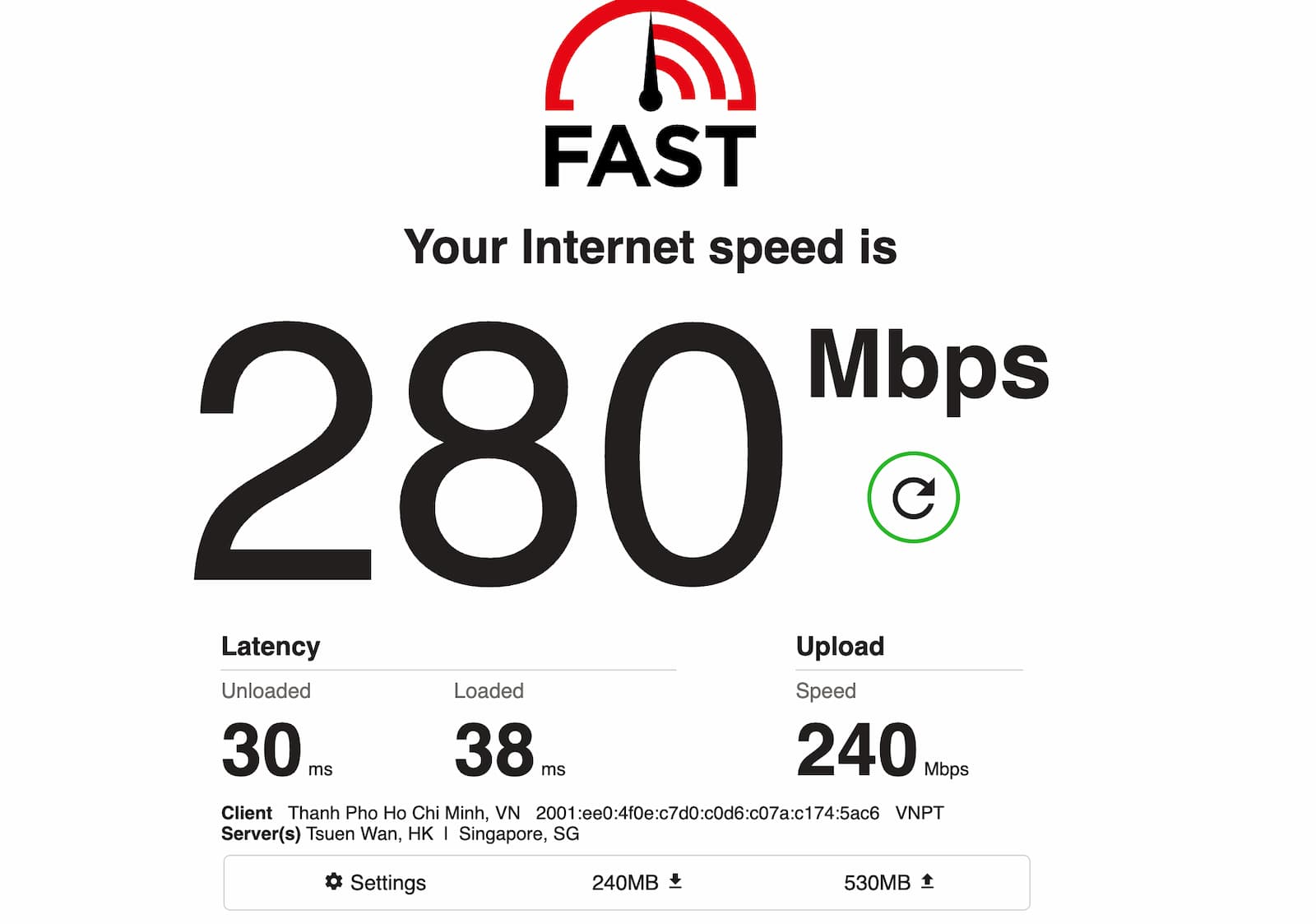 Tốc độ mạng Fast.com