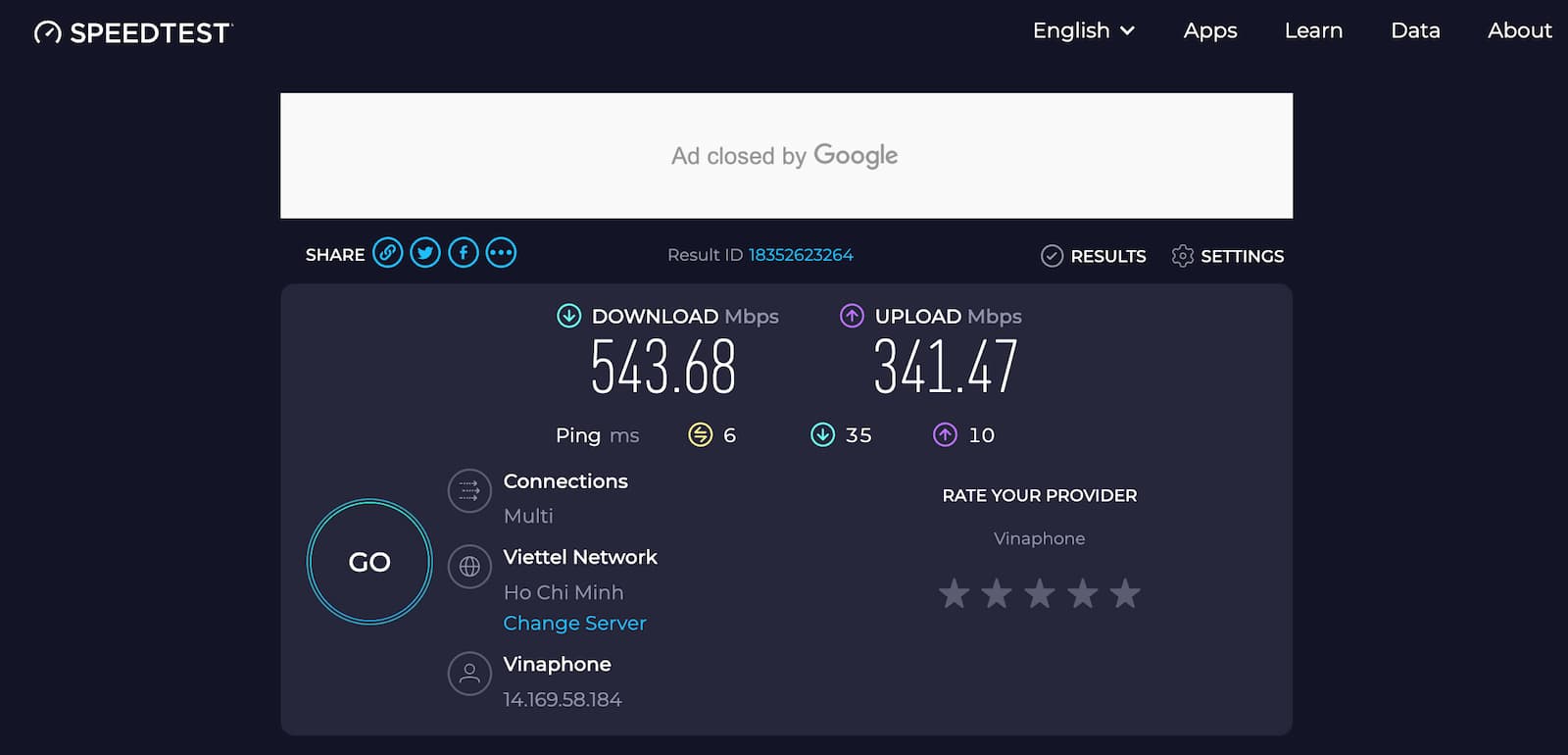 Tốc độ mạng Speedtest.net