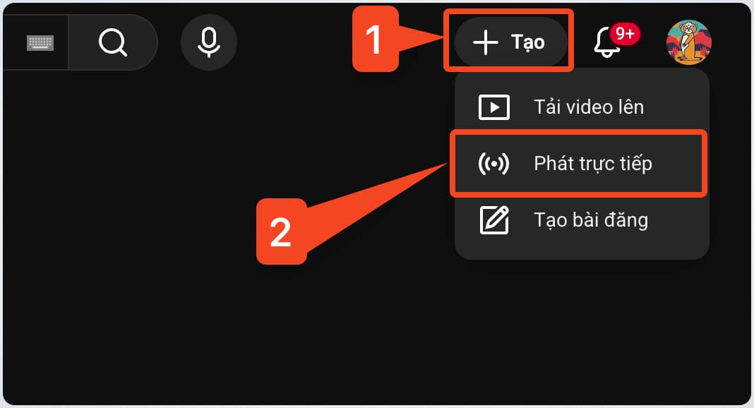 Bấm phát trực tiếp trên Youtube