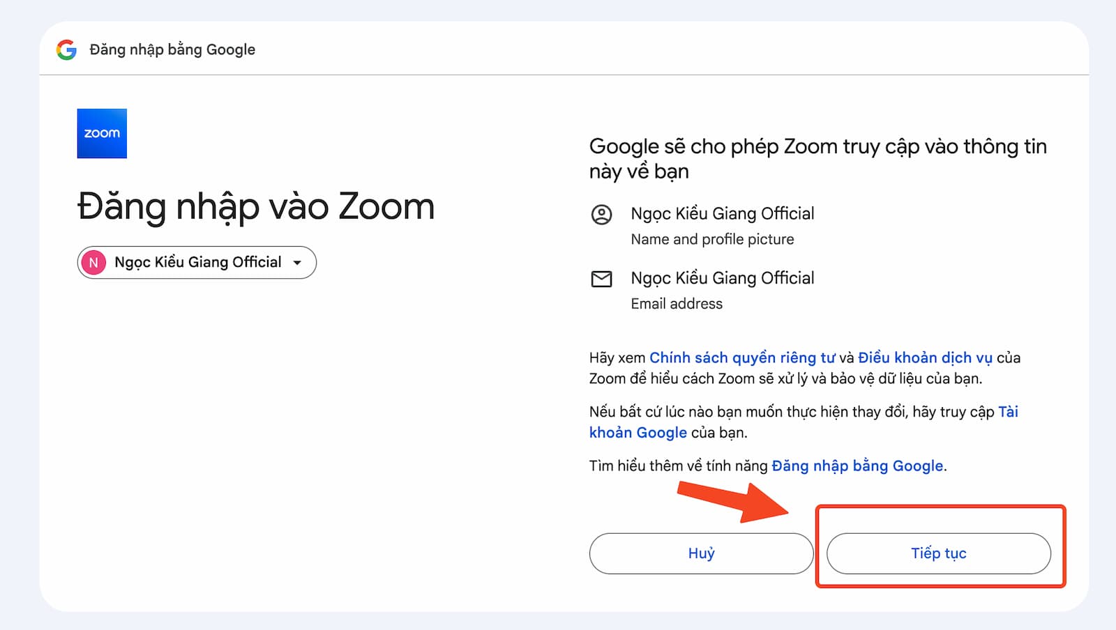 Cho phép cấp quyền Zoom phát lên youtube