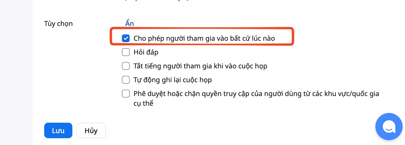 Bạt tùy chọn nâng cao bất cứ khi nào vào Zoom
