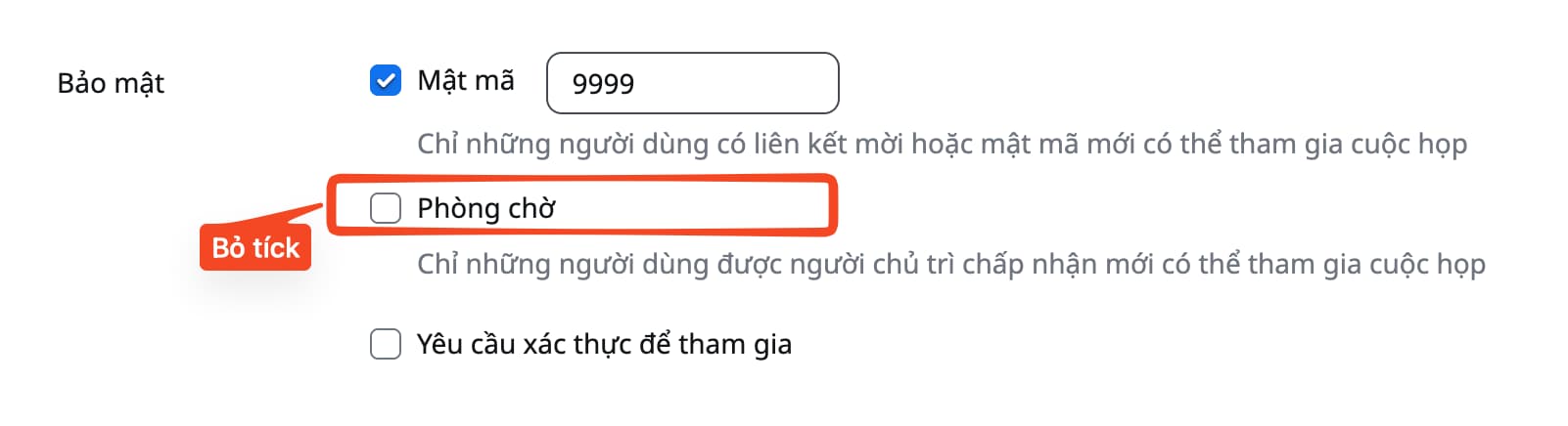Tắt phòng chờ Zoom