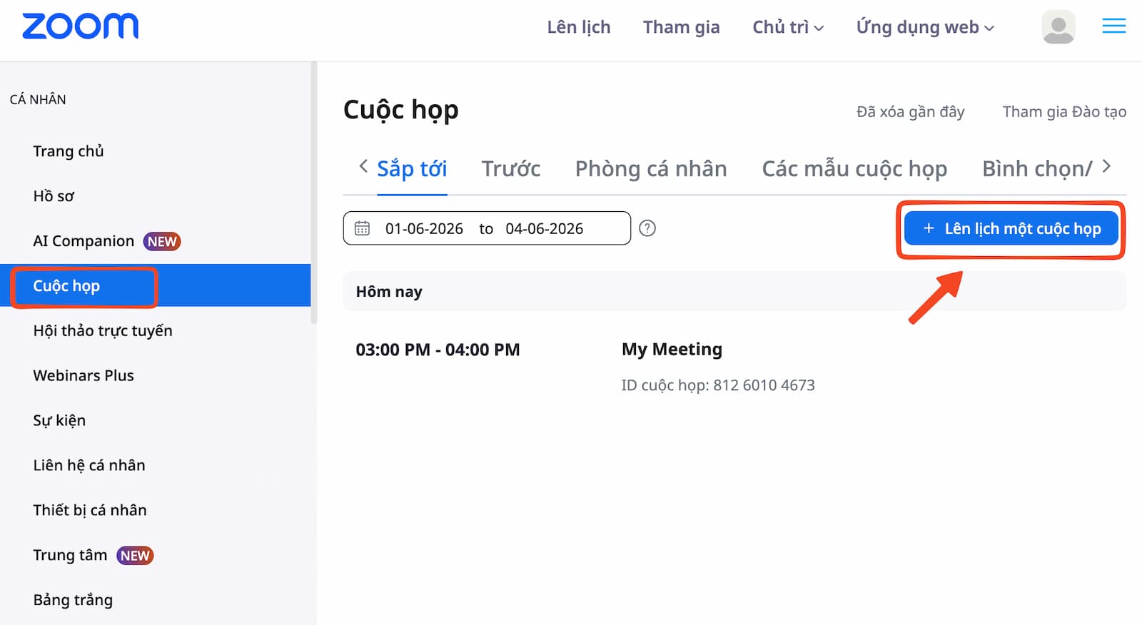 Tạo phòng Zoom trên trình duyệt web