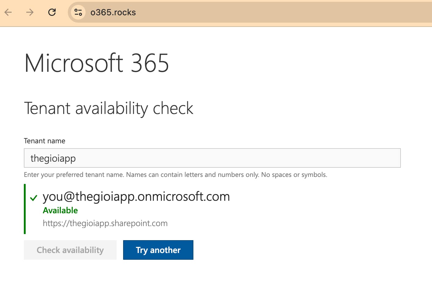 Microsoft 365 Tenant availability check