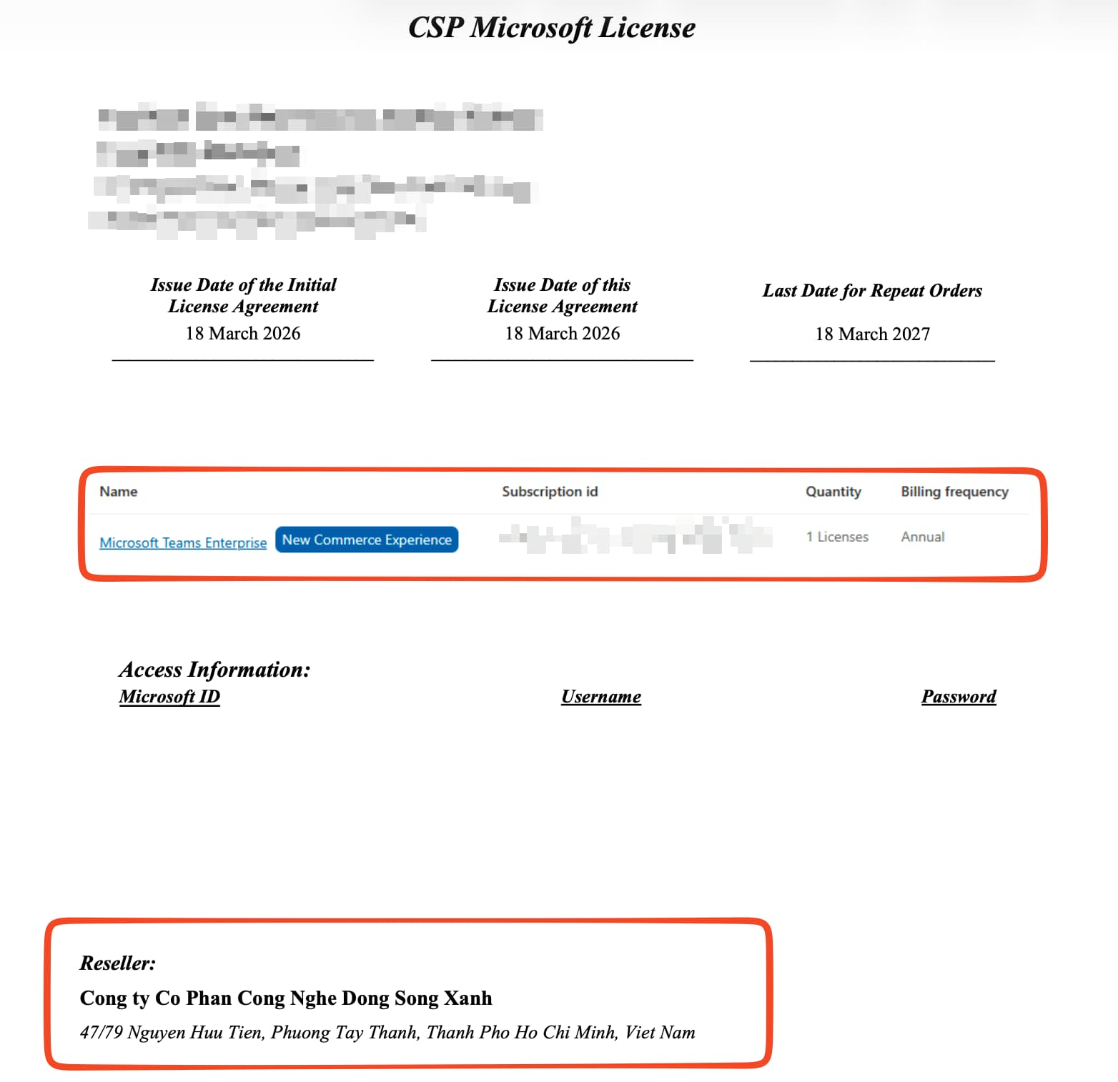 Chứng nhận CSP Microsoft License
