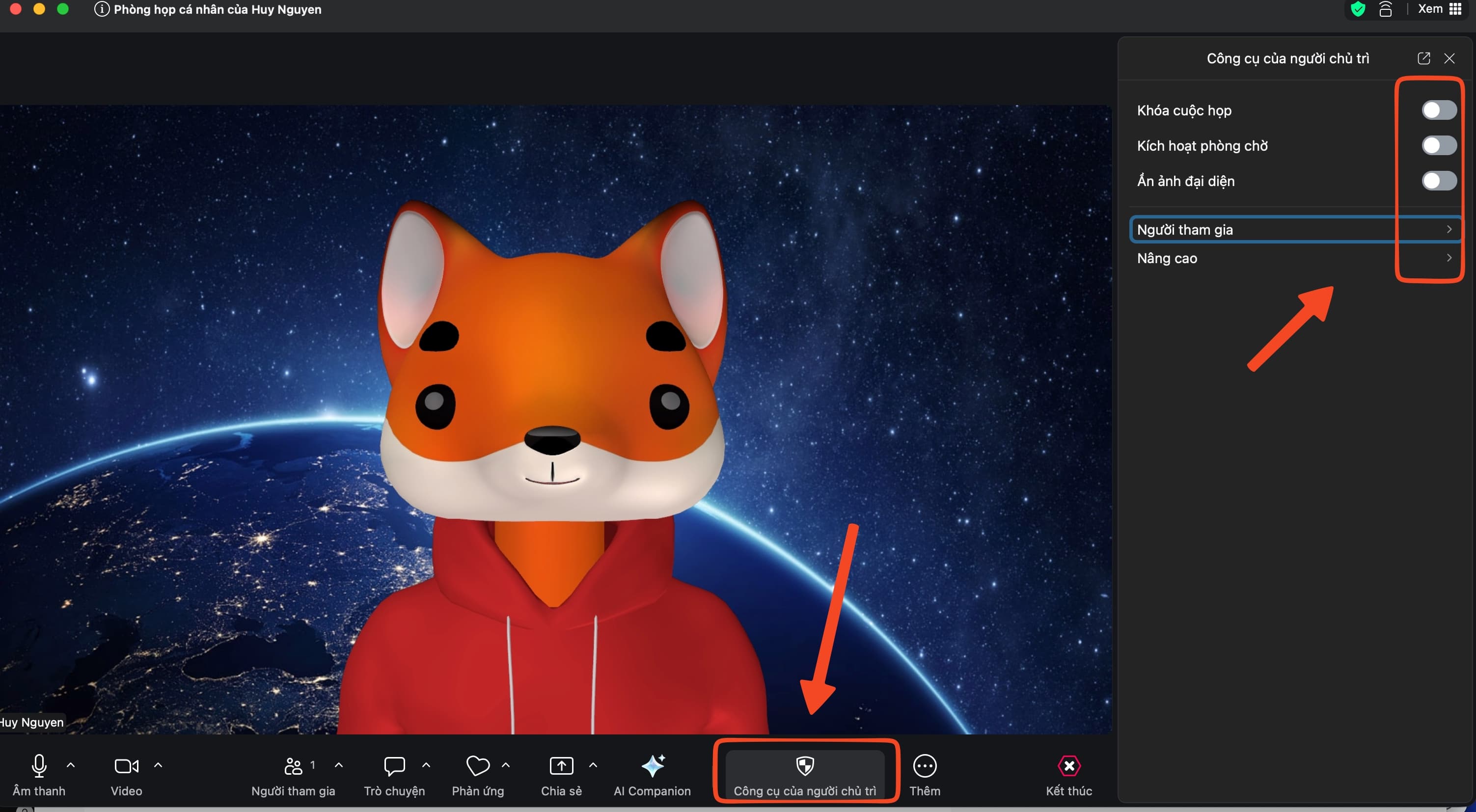 Công cụ người chủ trì trong Zoom