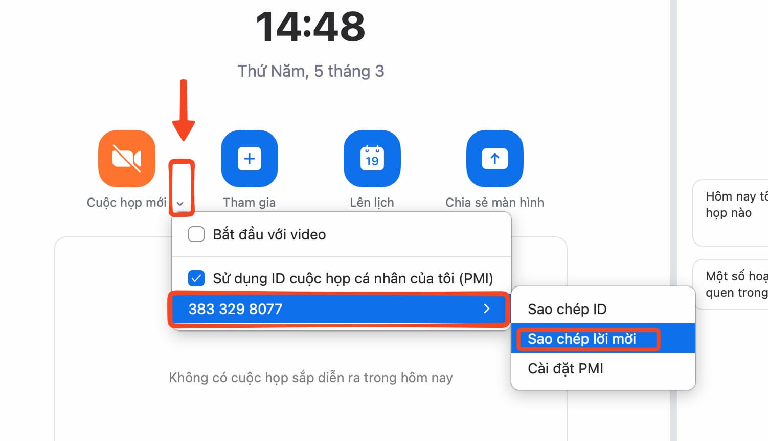 Sao chép lời mời zoom trên máy tính