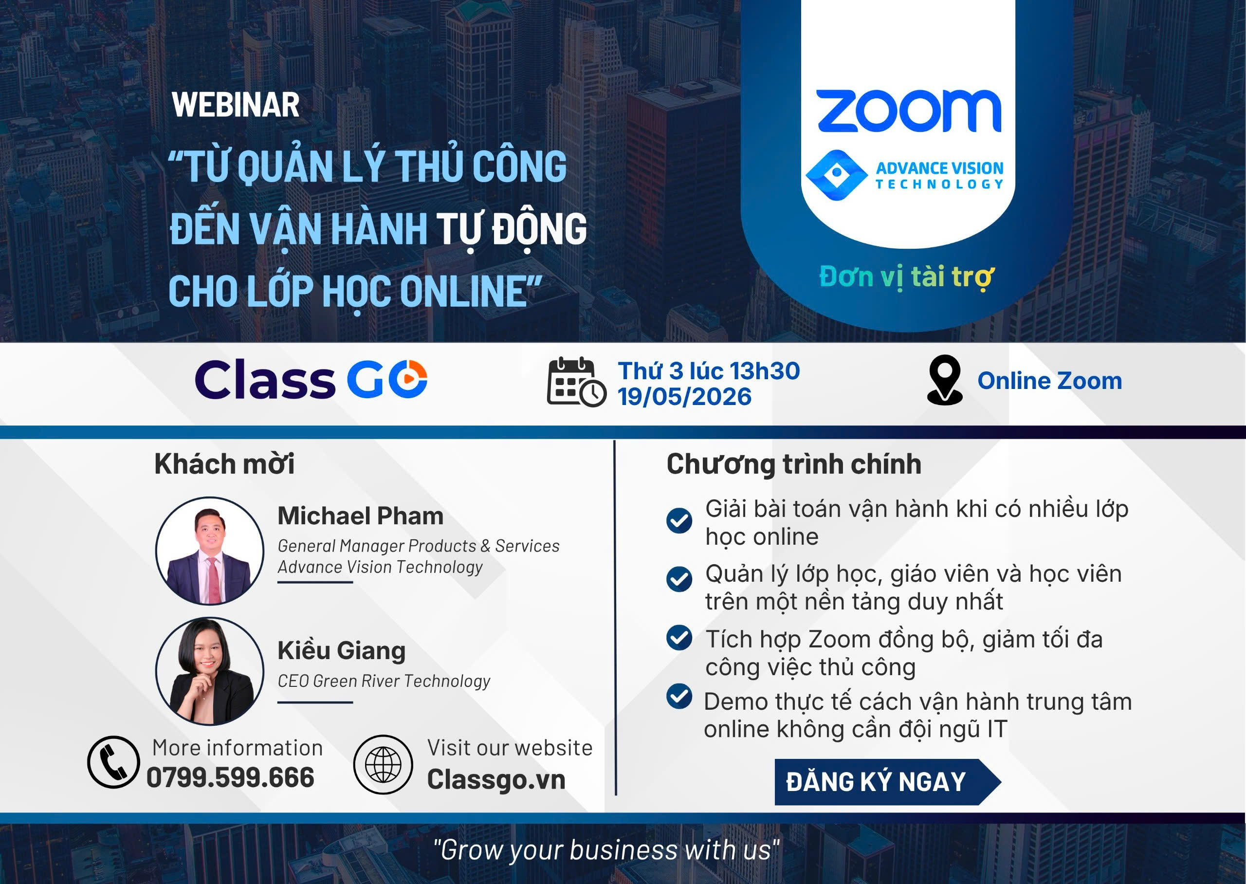 Đăng k&yacute; Webinar để trải nghiệm demo Classgo